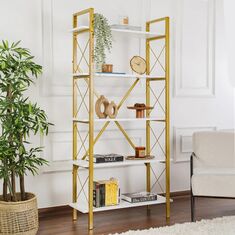 Βιβλιοθήκη Elysian Megapap χρώμα λευκό - χρυσό 90x33,5x180εκ. |  Βιβλιοθήκες στο espiti