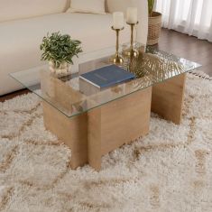Τραπεζάκι σαλονιού Vetrino Megapap γυάλινο χρώμα honey oak 105x65x40εκ. |  Τραπεζάκια σαλονιού στο espiti