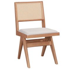 Καρέκλα Winslow pakoworld ξύλο rubberwood ανοικτό καρυδί-pvc rattan φυσικό-ύφασμα γκρι |  Καρέκλες στο espiti