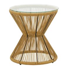 Τραπέζι Mabil pakoworld rattan φυσικό-γυαλί Φ50x55εκ |  Τραπέζια κήπου στο espiti