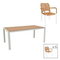 Τραπεζαρία Nares-Norture B σετ 7τεμ pakoworld λευκό αλουμίνιο και plywood σε φυσική απόχρωση 180x90x72.5εκ |  Σετ τραπεζαρία κήπου στο espiti