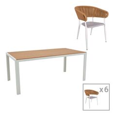 Τραπεζαρία Nares-Raven B σετ 7τεμ pakoworld λευκό αλουμίνιο και plywood σε φυσική απόχρωση 180x90x72.5εκ |  Σετ τραπεζαρία κήπου στο espiti