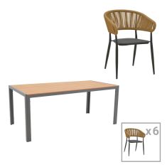 Τραπεζαρία Nares-Raven σετ 7τεμ pakoworld ανθρακί αλουμίνιο και plywood σε φυσική απόχρωση 180x90x72.5εκ |  Σετ τραπεζαρία κήπου στο espiti