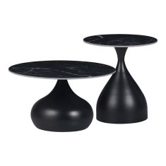 Βοηθητικά τραπέζια Kirkene Inart sintered stone σε απόχρωση μαύρο μαρμάρου με μαύρο μέταλλο 2τεμ |  Τραπεζάκια βοηθητικά στο espiti
