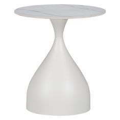 Βοηθητικό τραπέζι Kirkene Inart sintered stone σε απόχρωση λευκό μαρμάρου με λευκό μέταλλο Φ50x50εκ |  Τραπεζάκια βοηθητικά στο espiti