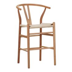 Σκαμπό μπαρ Wishbone pakoworld rubberwood-σχοινί σε φυσική απόχρωση 55x49x108εκκ |  Σκαμπώ στο espiti