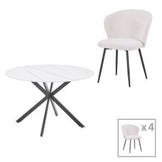 Τραπεζαρία Karg-Stoyen pakoworld 5τεμ λευκό ύφασμα - λευκό-μπεζ  μαρμάρου Φ120x75εκ |  Σετ τραπεζαρίες στο espiti