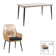 Τραπεζαρία Naoki-Tanish pakoworld σετ 7 τμχ rattan φυσικό-μαύρο μέταλλο-γυαλί 160x90x78εκ |  Σετ τραπεζαρία κήπου στο espiti