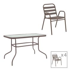 Τραπεζαρία Valor-Sussie pakoworld 5τεμ μέταλλο καφέ-γυαλί 110x60x70εκ |  Σετ τραπεζαρία κήπου στο espiti