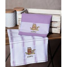 Σετ 2 τεμαχίων ποτηρόπανα (50cm x 70cm) βάζο λιλά CORFU 6978000003307 SilkFashion |  Πετσέτες Κουζίνας στο espiti