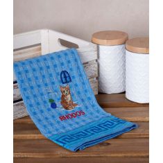 Σετ 12 τεμαχίων ποτηρόπανα γκοφρέ (50cm x 70cm) μπλέ γάτα RHODES 6978000004407 SilkFashion |  Πετσέτες Κουζίνας στο espiti
