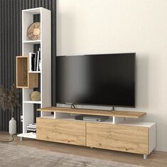 Σύνθεση τηλεόρασης Tulip Megapap χρώμα λευκό - sepet oak 160x29,5x160εκ. |  Έπιπλα τηλεόρασης στο espiti