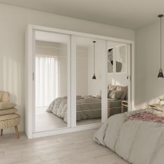 Ντουλάπα Grandio Λευκή με καθρέφτη 250x60x215cm AlphaB2B |  Ντουλάπες ρούχων στο espiti
