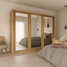 Ντουλάπα Grandio Χρυσό Δρυς με καθρέφτη 250x60x215cm AlphaB2B |  Ντουλάπες ρούχων στο espiti