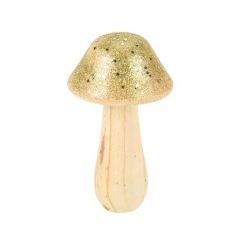 Beauty Home Μανιτάρι ξύλινο με χρυσό γκλίτερ Ø7.5 x 13 cm       |  Χριστουγεννιάτικα Διακοσμητικά στο espiti