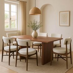 Τραπεζαρία Eleganza-Raudi pakoworld σετ 7τεμ mdf σε καρυδί-εκρού απόχρωση 180x99x75.8εκ |  Σετ τραπεζαρίες στο espiti