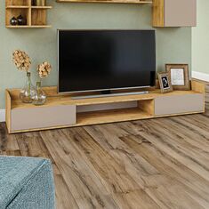 Έπιπλο TV Callisto Χρυσό Δρυς-Γκρεζ 200x40x30cm AlphaB2B |  Έπιπλα τηλεόρασης στο espiti