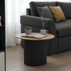 Τραπέζι σαλονιού Dovel pakoworld mdf σε sonoma-μαυρη απόχρωση Φ70x40εκ |  Τραπέζια στο espiti