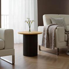 Βοηθητικό τραπέζι Dovel pakoworld mdf σε sonoma -μαύρη απόχρωση Φ50x45εκ |  Τραπέζια στο espiti