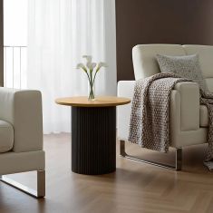 Βοηθητικό τραπέζι Dovel pakoworld mdf σε sonoma -μαύρη απόχρωση Φ50x45εκ |  Τραπεζάκια βοηθητικά στο espiti