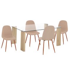 ΣΕΤ ΤΡΑΠΕΖΑΡΙΑΣ 5ΤΜΧ LEOMOR HM21270.01 ΤΡΑΠΕΖΙ & 4 ΚΑΡΕΚΛΕΣ - ΜΠΕΖ ΥΦΑΣΜΑ |  Σετ τραπεζαρίες στο espiti