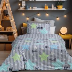 Beauty Home Σετ παπλωματοθήκη φανελένια μονή Hello Art 6321 160x240 Γκρι,Mπλε       |  Σεντόνια Παιδικά στο espiti