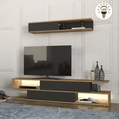 Σύνθεση τηλεόρασης Manet Megapap με LED χρώμα sepet oak - ανθρακί 180x29,5x39εκ. |  Συνθέσεις σαλονιού στο espiti