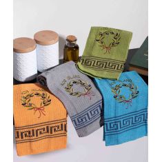 Σετ 12 τεμαχίων ποτηρόπανα (45cm x 65cm) στεφάνι ελιάς χρωματιστό KOS 6978000003356 SilkFashion |  Πετσέτες Κουζίνας στο espiti