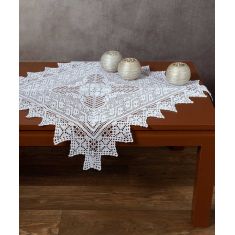 Χειροποίητο μερσεριζέ πλεκτό καρέ 7957 (90cm x 90cm) λευκό 6978000002822 SilkFashion |  Τραβέρσες  στο espiti