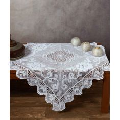 Χειροποίητο μερσεριζέ πλεκτό καρέ 6125 (90cm x 90cm) λευκό 6978000002831 SilkFashion |  Τραβέρσες  στο espiti