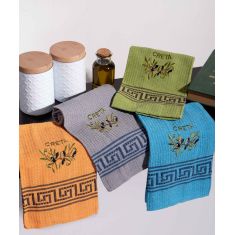 Σετ 12 τεμαχίων ποτηρόπανα (45cm x 65cm) κλαδί ελιάς χρωματιστό CRETA 6978000003289 SilkFashion |  Πετσέτες Κουζίνας στο espiti