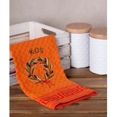 Σετ 12 τεμαχίων ποτηρόπανα γκοφρέ (50cm x 70cm) πορτοκαλί στεφάνι KOS 6978000004378 SilkFashion |  Πετσέτες Κουζίνας στο espiti