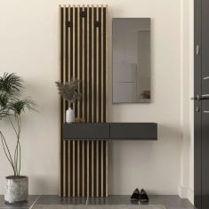 Έπιπλο εισόδου Elois Megapap χρώμα ανθρακί - sepet oak 96,6x26,8x195,5εκ. |  Βιτρίνες - Έπιπλα εισόδου στο espiti