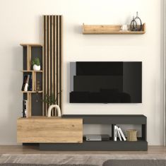 Σύνθεση τηλεόρασης Vermont Megapap χρώμα ανθρακί - sepet oak 180x40x193,8εκ. |  Συνθέσεις σαλονιού στο espiti