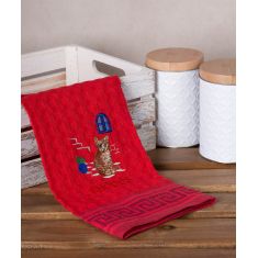 Σετ 12 τεμαχίων ποτηρόπανα γκοφρέ (50cm x 70cm) κόκκινο γάτα RHODES 6978000004405 SilkFashion |  Πετσέτες Κουζίνας στο espiti