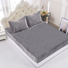 Fleece σεντόνι με λάστιχο και μαξιλαροθήκες (160cm x 200cm + 35cm) light grey 5206978082719 SilkFashion |  Σεντόνια Υπέρδιπλα / King Size στο espiti