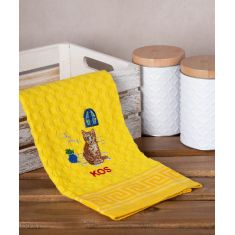 Σετ 12 τεμαχίων ποτηρόπανα γκοφρέ (50cm x 70cm) κίτρινο γάτα KOS 6978000004260 SilkFashion |  Πετσέτες Κουζίνας στο espiti