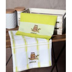 Σετ 2 τεμαχίων ποτηρόπανα (50cm x 70cm) βάζο πράσινο GREECE 6978000003345 SilkFashion |  Πετσέτες Κουζίνας στο espiti
