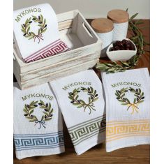Σετ 12 τεμαχίων ποτηρόπανα (50cm x 70cm) στεφάνι MYKONOS 6978000003349 SilkFashion |  Πετσέτες Κουζίνας στο espiti