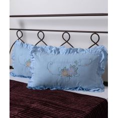 Βαμβακερή μαξιλαροθήκη με βολάν και κέντημα (40cm x 65cm) σιέλ ζευγάρι 6978000002721 SilkFashion |  Μαξιλαροθήκες Απλές στο espiti