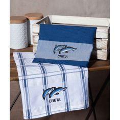 Σετ 2 τεμαχίων ποτηρόπανα (50cm x 70cm) μπλέ δελφίνι CRETA 6978000003283 SilkFashion |  Πετσέτες Κουζίνας στο espiti