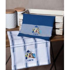 Σετ 2 τεμαχίων ποτηρόπανα (50cm x 70cm) μπλέ εκκλησία CRETA 6978000003286 SilkFashion |  Πετσέτες Κουζίνας στο espiti