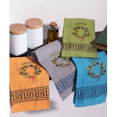 Σετ 12 τεμαχίων ποτηρόπανα (45cm x 65cm) στεφάνι ελιάς χρωματιστό CRETA 6978000003290 SilkFashion |  Πετσέτες Κουζίνας στο espiti