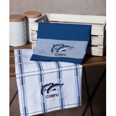 Σετ 2 τεμαχίων ποτηρόπανα (50cm x 70cm) μπλέ δελφίνι CORFU 6978000003308 SilkFashion |  Πετσέτες Κουζίνας στο espiti