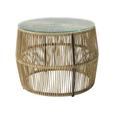 Τραπέζι Adela pakoworld pe wicker-γυαλί σε φυσική απόχρωση Φ47x38εκ |  Τραπέζια κήπου στο espiti