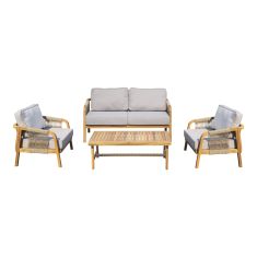 Σαλόνι εξωτερικού χώρου Malibu II pakoworld ξύλο ακακίας με σχοινί σε φυσική απόχρωση και μπεζ μαξιλάρια |  Σαλόνια κήπου στο espiti