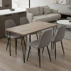 Σετ τραπεζαρία 5τμχ Roger - Iris Megapap Mdf - ύφασμα χρώμα ακακίας - ανοιχτό μπεζ 120x70x75εκ. |  Σετ τραπεζαρίες στο espiti