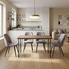 Σετ τραπεζαρία 5τμχ Roger - Christy Megapap Mdf - ύφασμα χρώμα ακακίας - ανοιχτό μπεζ 120x70x75εκ. |  Σετ τραπεζαρίες στο espiti