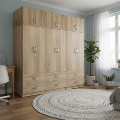 Ντουλάπα εξάφυλλη με συρτάρια και πατάρι Lego pakoworld sonoma 240x42x240εκ |  Ντουλάπες ρούχων στο espiti