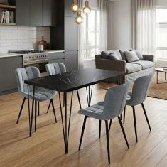 Σετ τραπεζαρία 5τμχ Roger - Chiara Megapap Mdf - ύφασμα χρώμα μαύρο εφέ μαρμάρου - γκρι 120x70x75εκ. |  Σετ τραπεζαρίες στο espiti